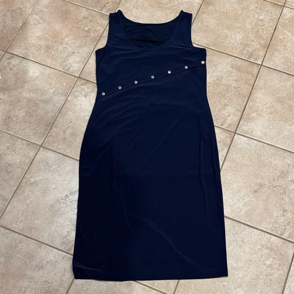 White House Black Market Navy Midi Dress with Stud Accents - Picture 6 of 6